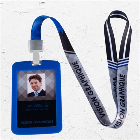 5/8"(15mm) Blue Gray Lanyard with Silicone Badge Holder
